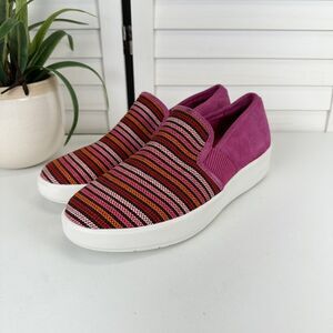 Clarks Collection 10 W Layton Petal Fuchsia Stripe Slip On Sneaker Comfort Shoe